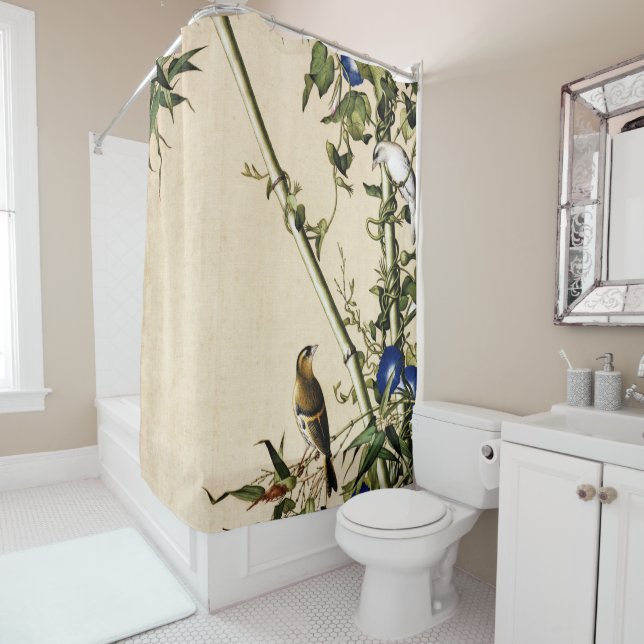 Rideaux De Douche Bambou vert et Beaux-Arts du matin (En situation)