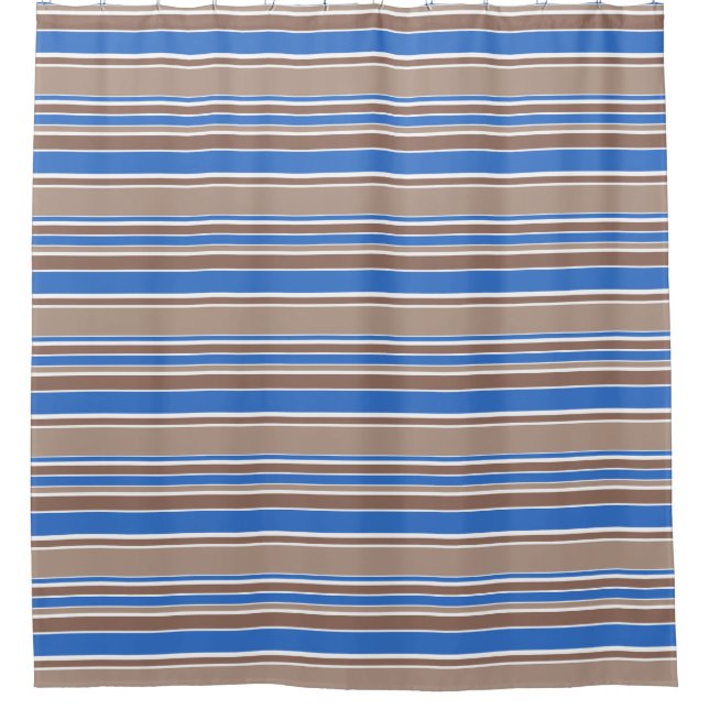 Rideaux De Douche Bandes Brown et bleues (Devant)