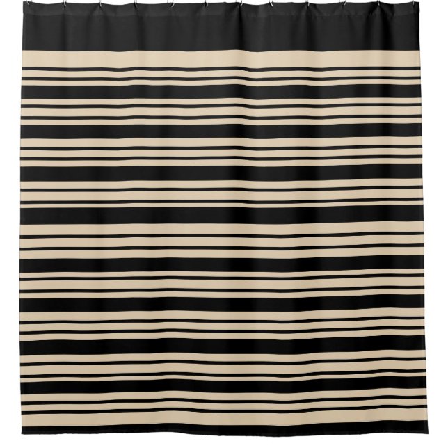 Rideaux De Douche Bandes classiques Noir et Taupe (Devant)
