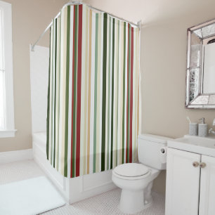 Rideaux De Douche Bandes d'olivier, de vert et de rouge