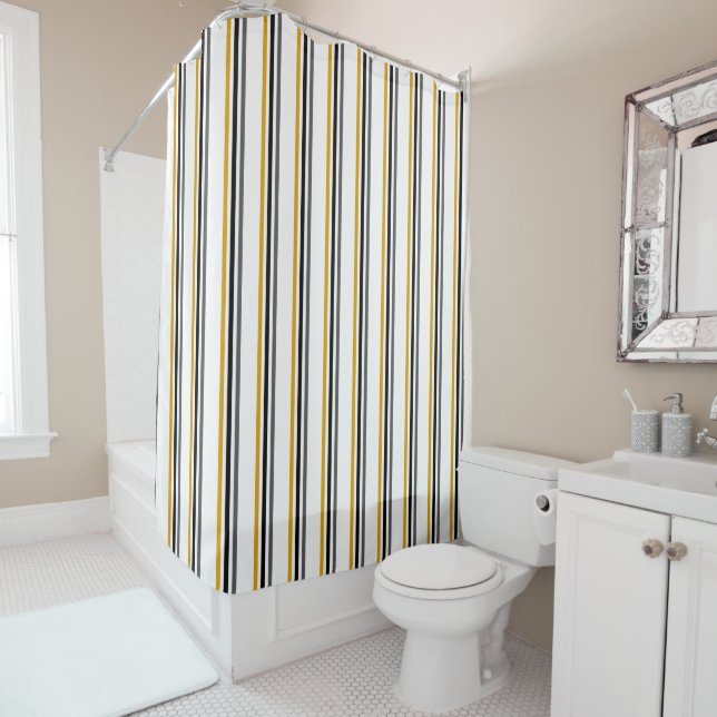 Rideaux De Douche Bandes En Gris Or Jaune (En situation)