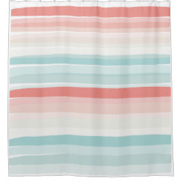 Rideaux De Douche Bandes estivales en corail et turquoise