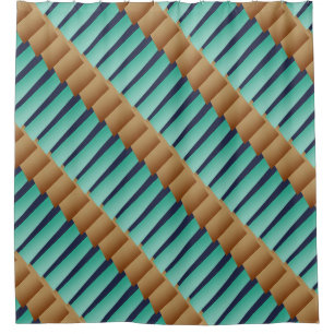 Rideaux De Douche Bandes géométriques/Tan Turquoise & Bleu