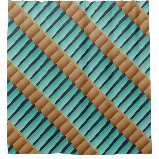 Rideaux De Douche Bandes géométriques/Tan Turquoise & Bleu (Devant)