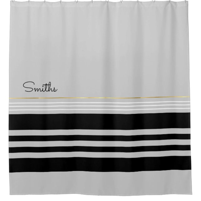 Rideaux De Douche bandes horizontales noires avec nom (Devant)