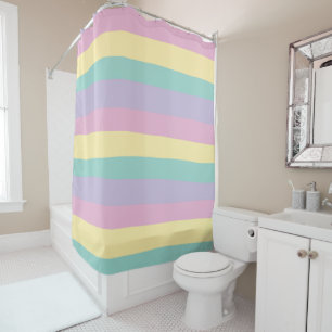 Rideaux De Douche Bandes Inégales Pink, Jaune, Violet & Vert