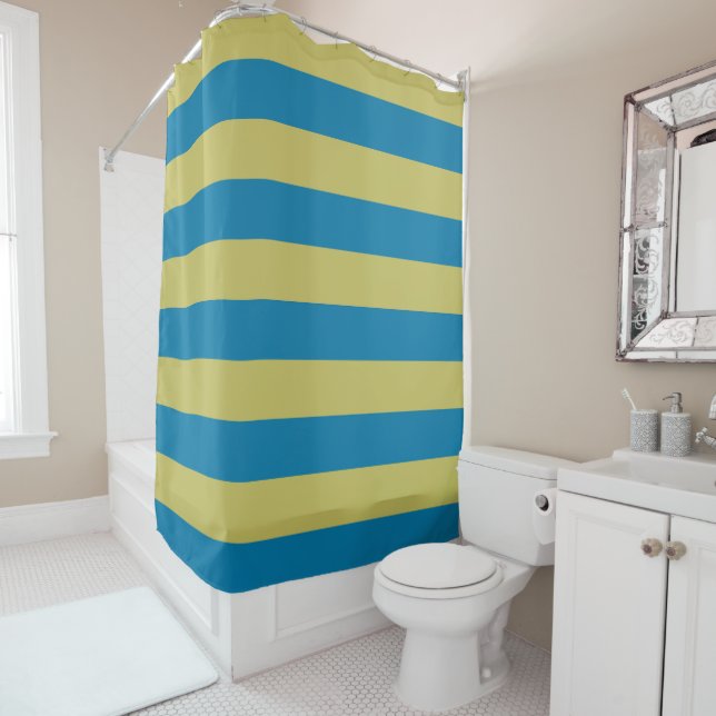 Rideaux De Douche bandes jaune et bleu (En situation)