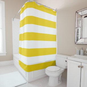 Rideaux De Douche Bandes Jaunes, Blancs, Motif rayé