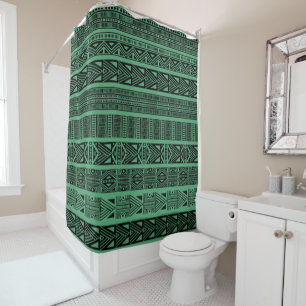 Rideaux De Douche Bandes Motifs modernes Boho noir et vert