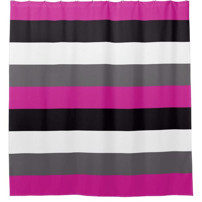 Rideaux De Douche Bandes rose, noire, blanche et grise (Devant)