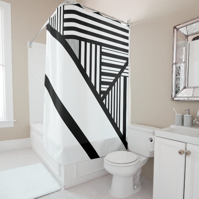 Rideaux De Douche Bandes triangulaires en noir et blanc (En situation)
