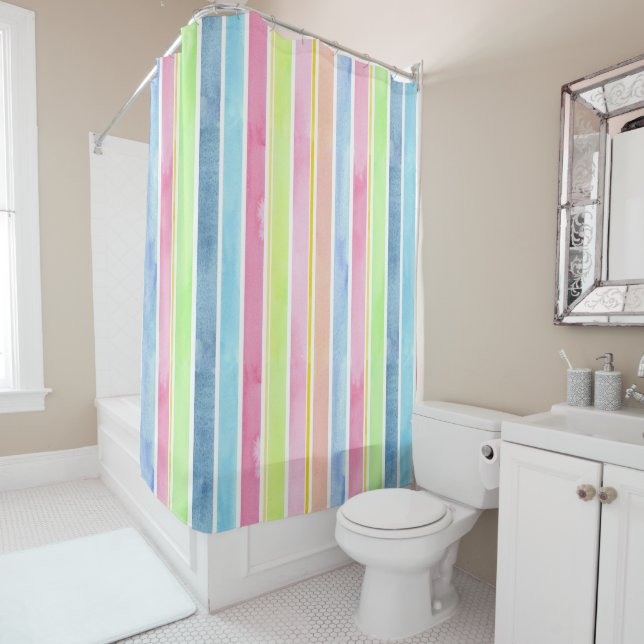 Rideaux De Douche Bandes Verticales Pastel Watercolor (En situation)