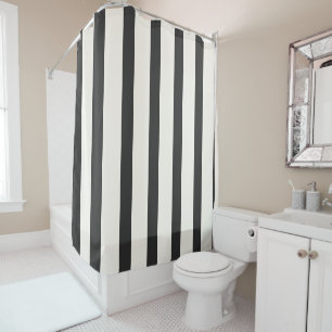 Rideaux De Douche Bandes verticales rayées en noir et blanc