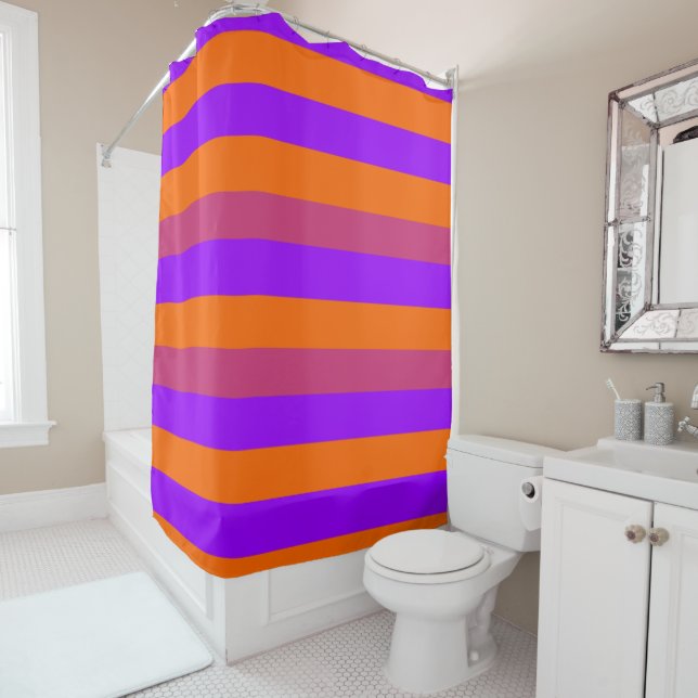 Rideaux De Douche Bandes violettes, orange et roses (En situation)