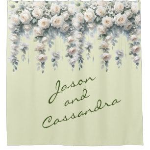 Rideaux De Douche Bannière de mariage personnalisée à fleurs blanche