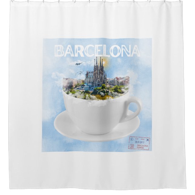 Rideaux De Douche Barcelone dans un Teacup - Sagrada Familia Skyline (Devant)
