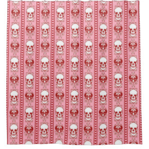 Rideaux De Douche Baroque Crâne Motif rose rouge
