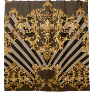 Rideaux De Douche Baroque d'or : conception motif géométrique