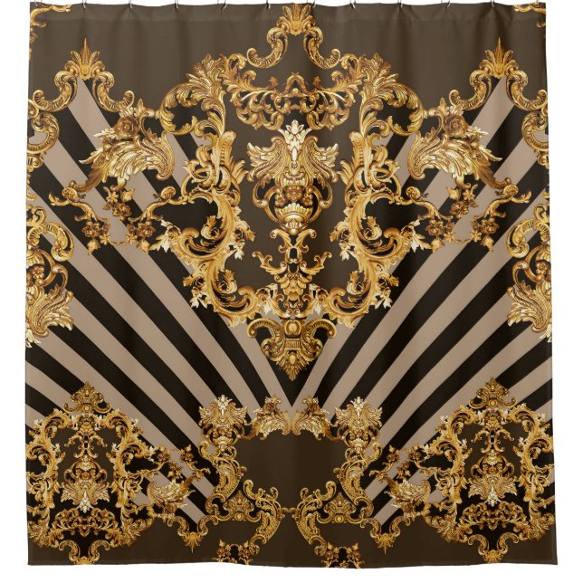 Rideaux De Douche Baroque d'or : conception motif géométrique (Devant)