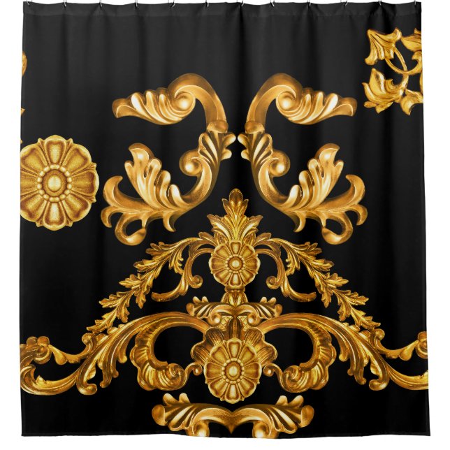 Rideaux De Douche Baroque d'or, éléments ornementaux. (Devant)