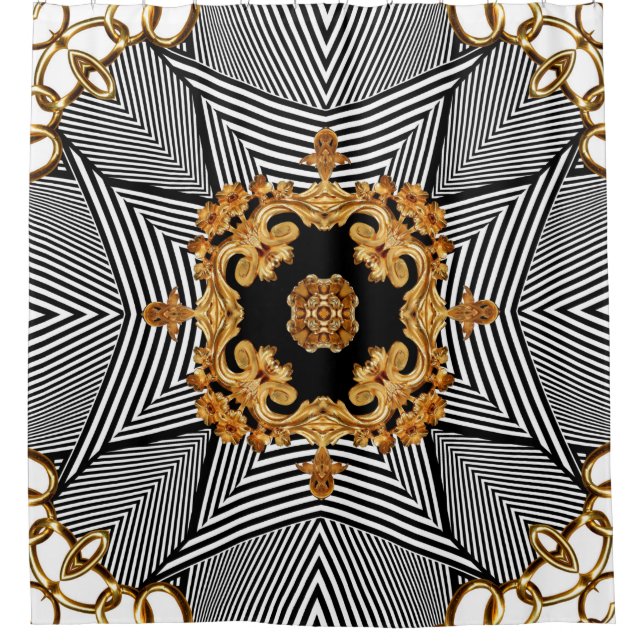 Rideaux De Douche Baroque doré et chaînes motif ornement (Devant)