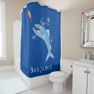 Rideaux De Douche Barracuda poisson affamé de la pêche dessin animé