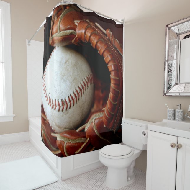 Rideaux De Douche Baseball et Mitt (En situation)