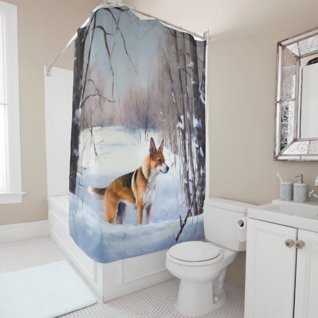 Rideaux De Douche Basenji Laisser neiger Noël (En situation)