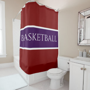 Rideaux De Douche BASKETBALL Violet foncé Blanc Bandes rouges audaci