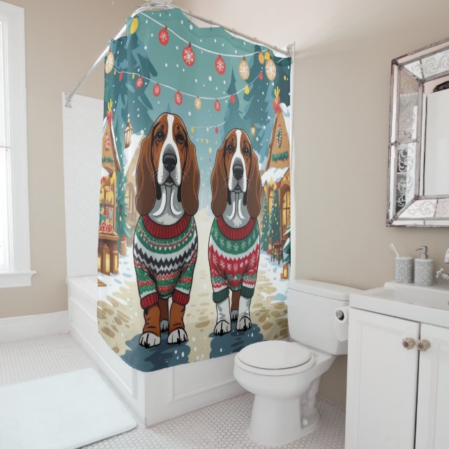 Rideaux De Douche Basset Hound Dogs Christmas Snow Holiday (En situation)