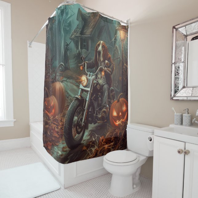 Rideaux De Douche Basset Hound équitation moto Halloween effrayant (En situation)