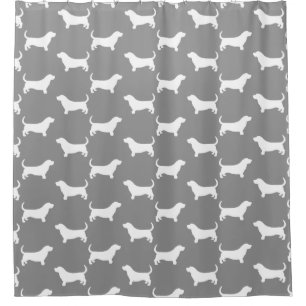 Rideaux De Douche Basset Hound Silhouettes Motif Grey