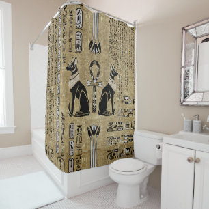 Rideaux De Douche Bastet - Chats Égyptiens Et Croix D'Ankh