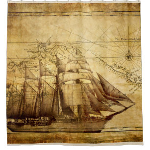 Rideaux De Douche bateau de navigation sur le parchemin