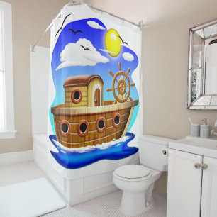 Rideaux De Douche Bateau de pêche dessin animé