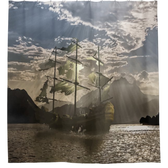 Rideaux De Douche Bateau pirate fantôme hanté Ocean Art (Devant)