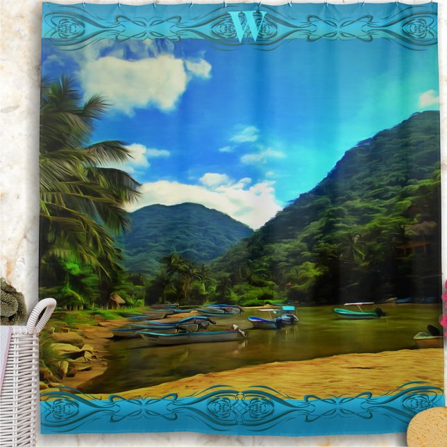 Rideaux De Douche Bateaux de pêche de la rivière Mismaloya 0344 (Créateur téléchargé)