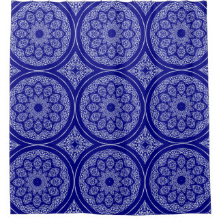 Rideaux De Douche Bazar de Boho, mélange et motif de cobalt de match