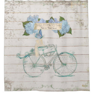 Rideaux De Douche Beach Guest House Shiplap Wood Hydrangea Bicyclett