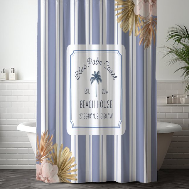 Rideaux De Douche Beach House Blue Stripes Côte Boho Ferme (In situ)