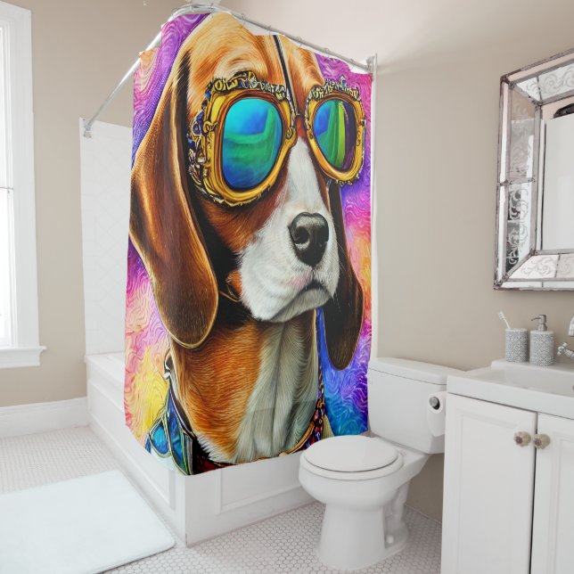 Rideaux De Douche Beagle avec lunettes de soleil (En situation)