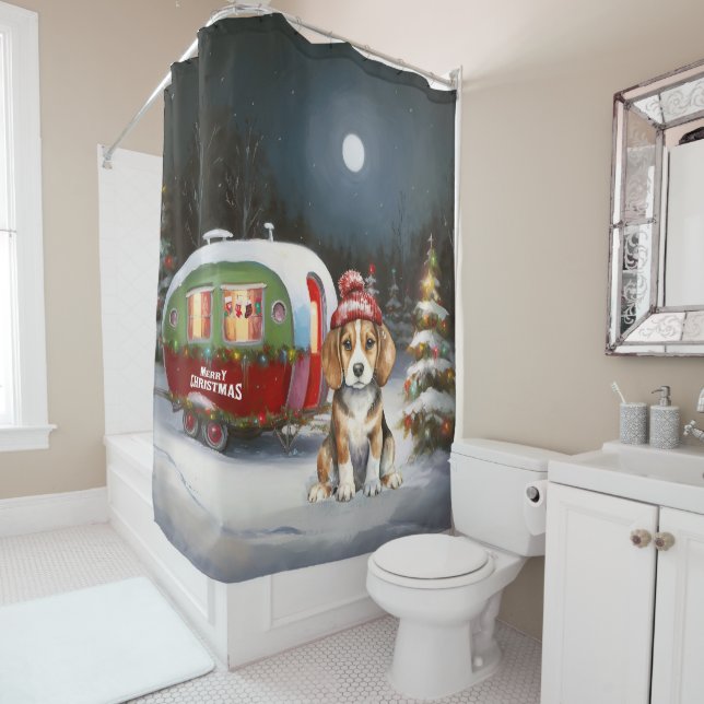 Rideaux De Douche Beagle d'hiver Caravan Christmas Adventure (En situation)