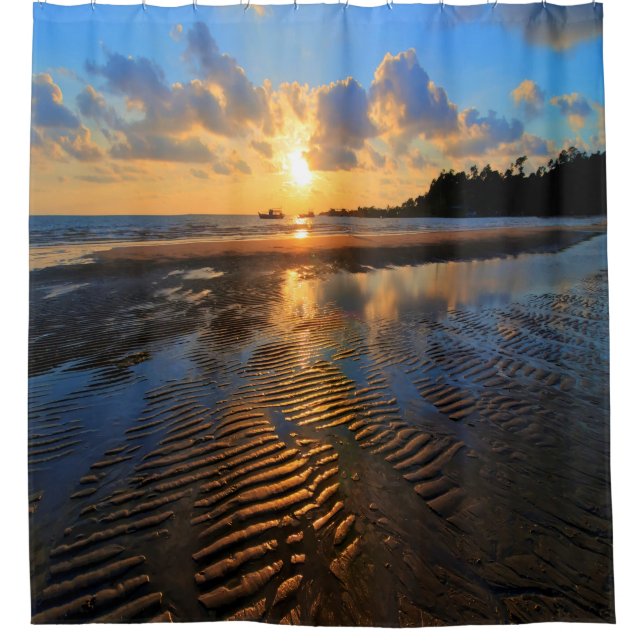 Rideaux De Douche Beau coucher de soleil sur la plage (Devant)