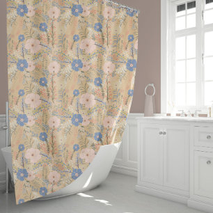 Rideaux De Douche Beau Elégant Caramel Rose Bleu Caramel Motif Flor