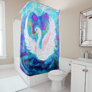 Rideaux De Douche Beau Imaginaire de cygne bleu blanc