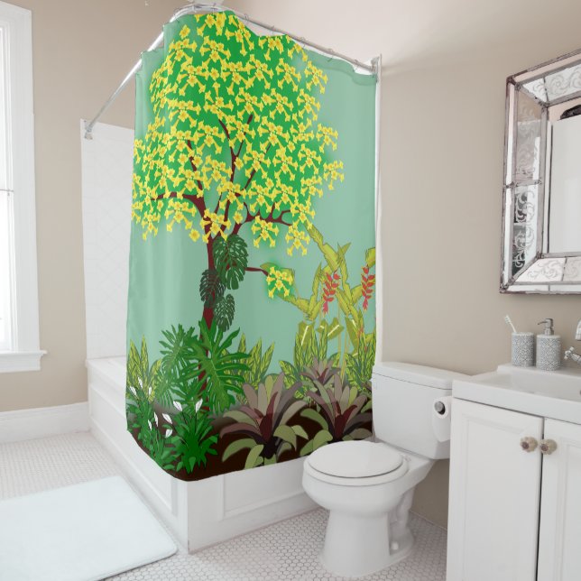 Rideaux De Douche Beau Jardin Jaune, Vert, Violet, Rouge, Blanc (En situation)