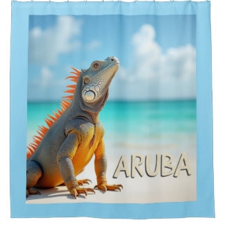 Rideaux De Douche Beau lézard d'Aruba jouissant de la plage
