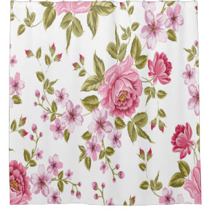 Rideaux De Douche Beau motif de fleurs rose vintage