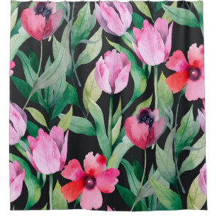 Rideaux De Douche Beau motif floral transparent avec aquarelle