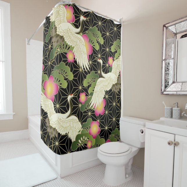 Rideaux De Douche Beau motif japonais (En situation)
